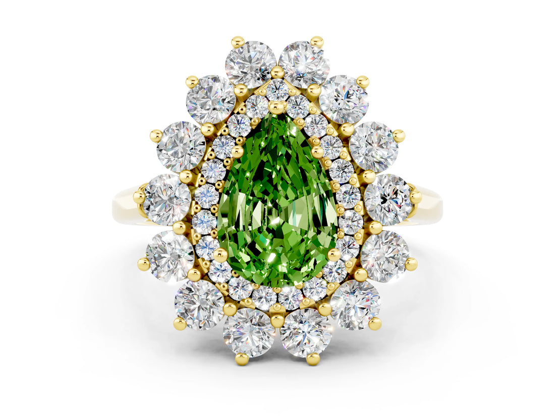Yellow gold Pear Cut Halo Cluster Diamond Ring with Pave Band and Four-Prong Setting_12