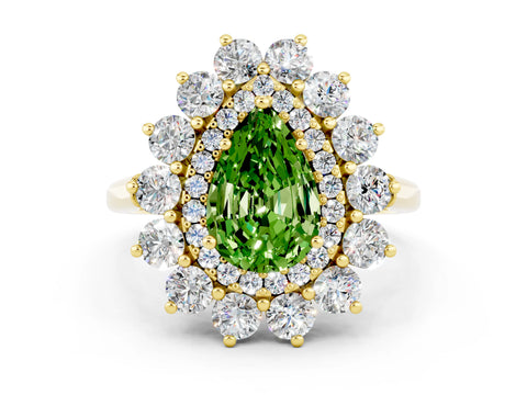 Yellow gold Pear Cut Halo Cluster Diamond Ring with Pave Band and Four-Prong Setting_12