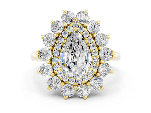 Yellow gold Pear Cut Halo Cluster Diamond Ring with Pave Band and Four-Prong Setting_12
