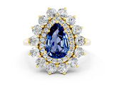 Yellow gold Pear Cut Halo Cluster Diamond Ring with Pave Band and Four-Prong Setting_12