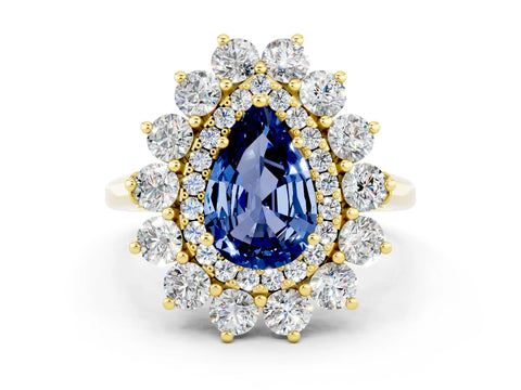 Yellow gold Pear Cut Halo Cluster Diamond Ring with Pave Band and Four-Prong Setting_12