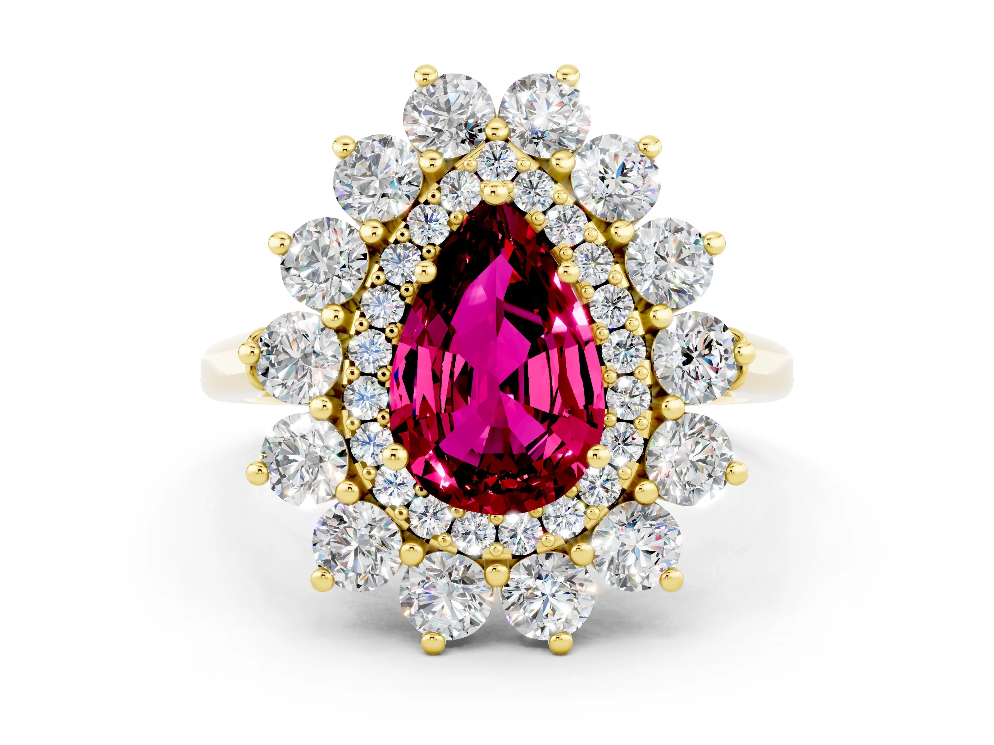 Yellow gold Pear Cut Halo Cluster Diamond Ring with Pave Band and Four-Prong Setting_12