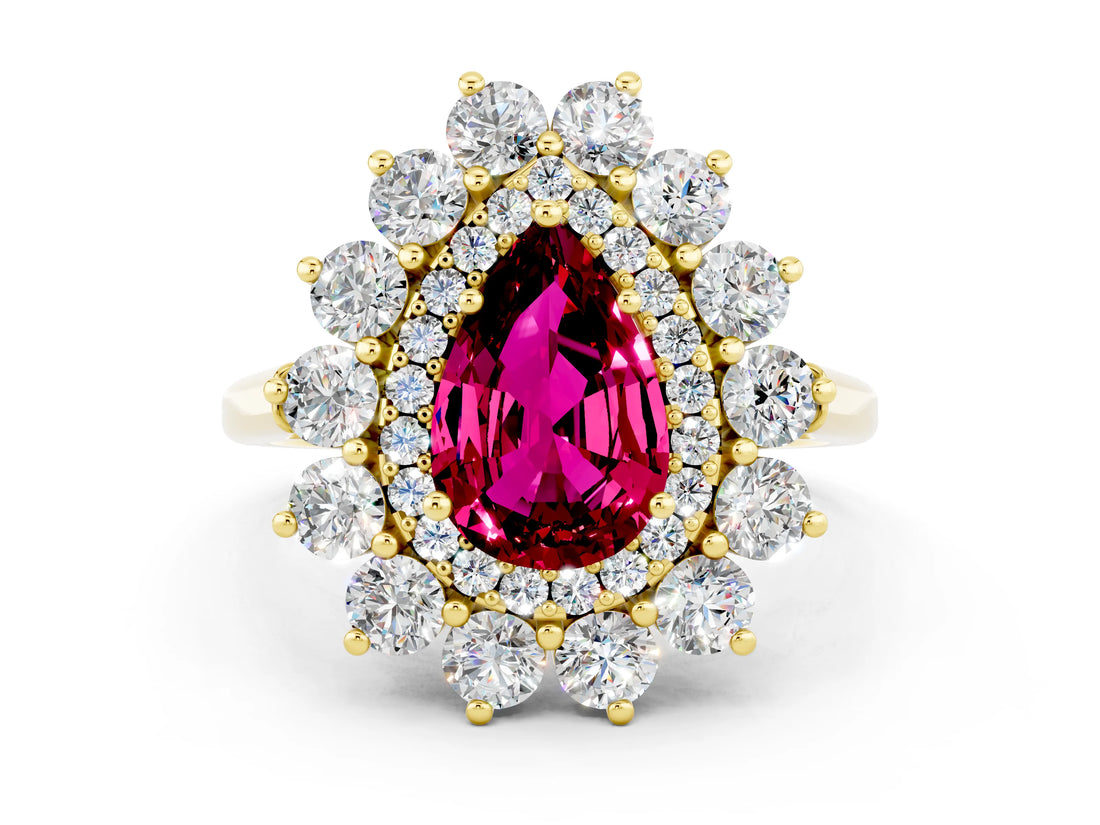 Yellow gold Pear Cut Halo Cluster Diamond Ring with Pave Band and Four-Prong Setting_12