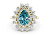 Yellow gold Pear Cut Halo Cluster Diamond Ring with Pave Band and Four-Prong Setting_12