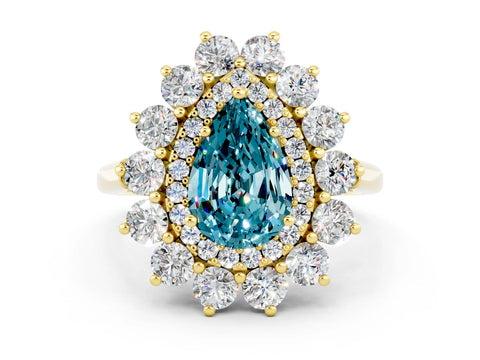 Yellow gold Pear Cut Halo Cluster Diamond Ring with Pave Band and Four-Prong Setting_12