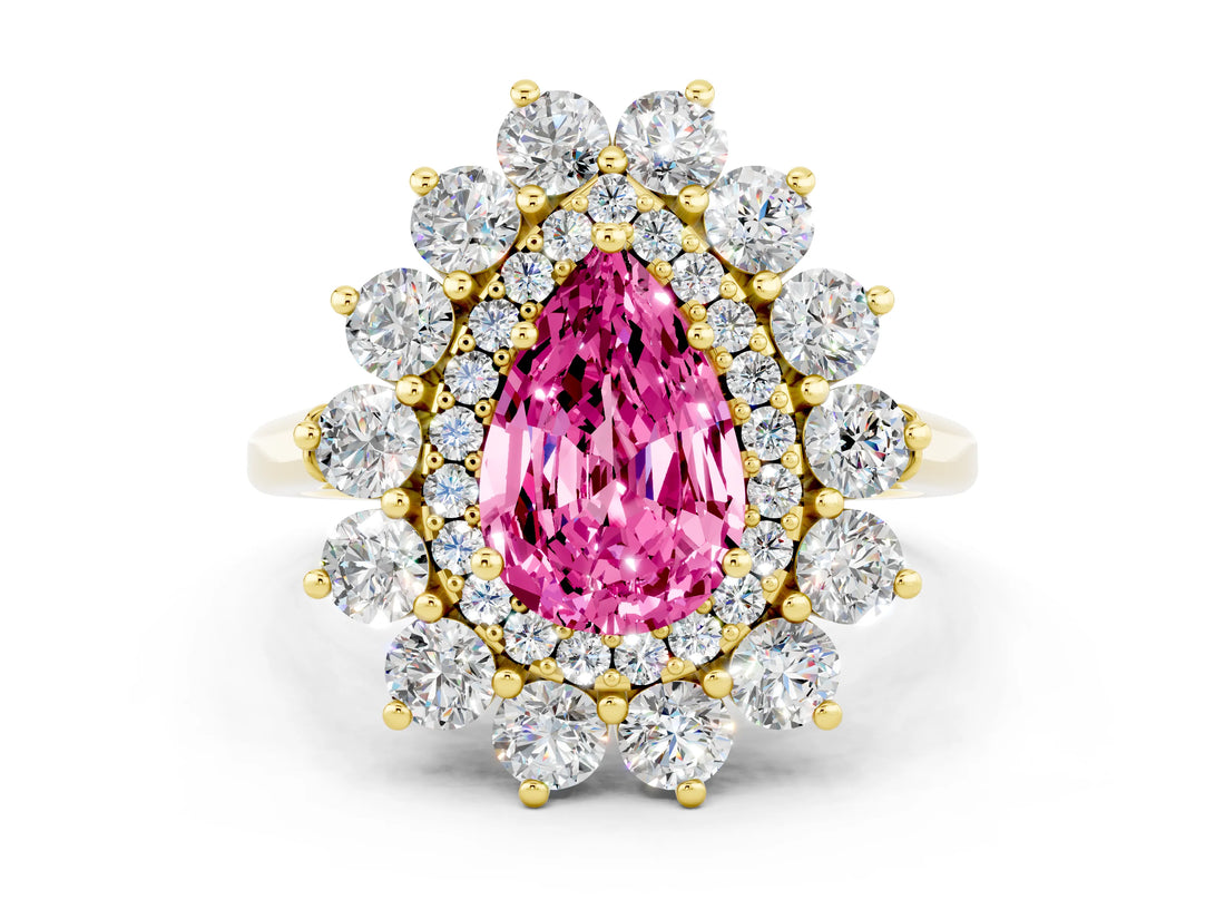 Yellow gold Pear Cut Halo Cluster Diamond Ring with Pave Band and Four-Prong Setting_12