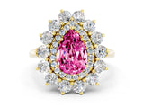 Yellow gold Pear Cut Halo Cluster Diamond Ring with Pave Band and Four-Prong Setting_12