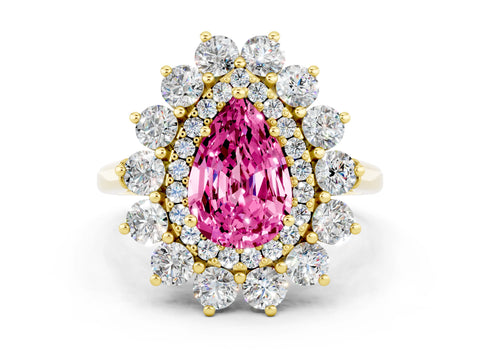 Yellow gold Pear Cut Halo Cluster Diamond Ring with Pave Band and Four-Prong Setting_12