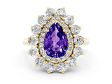 Yellow gold Pear Cut Halo Cluster Diamond Ring with Pave Band and Four-Prong Setting_12