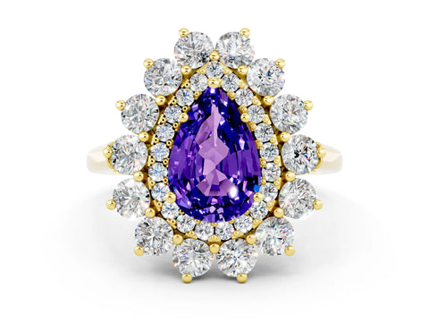 Yellow gold Pear Cut Halo Cluster Diamond Ring with Pave Band and Four-Prong Setting_12
