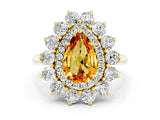 Yellow gold Pear Cut Halo Cluster Diamond Ring with Pave Band and Four-Prong Setting_12