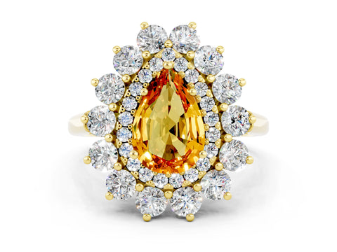 Yellow gold Pear Cut Halo Cluster Diamond Ring with Pave Band and Four-Prong Setting_12