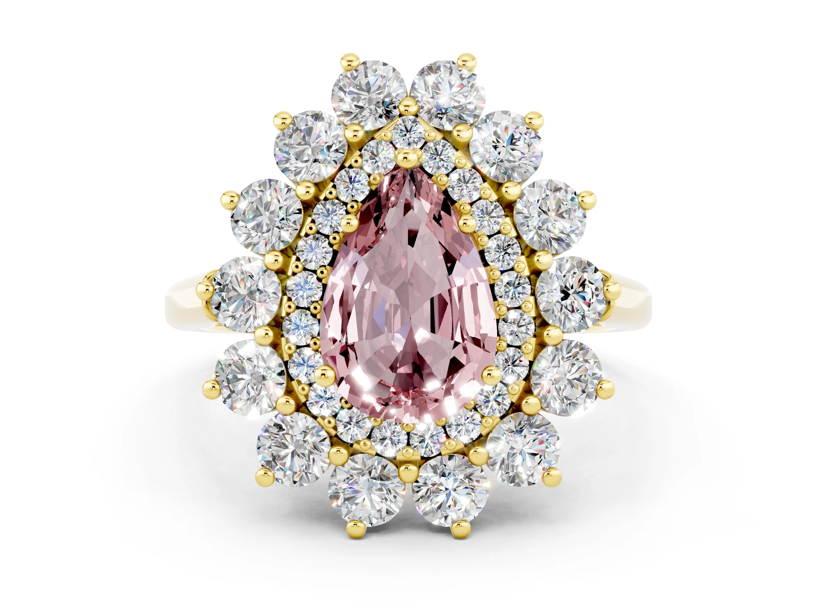 Yellow gold Pear Cut Halo Cluster Diamond Ring with Pave Band and Four-Prong Setting_12