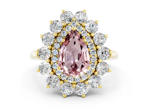 Yellow gold Pear Cut Halo Cluster Diamond Ring with Pave Band and Four-Prong Setting_12