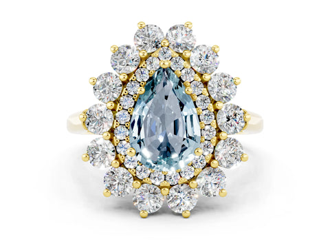 Yellow gold Pear Cut Halo Cluster Diamond Ring with Pave Band and Four-Prong Setting_12