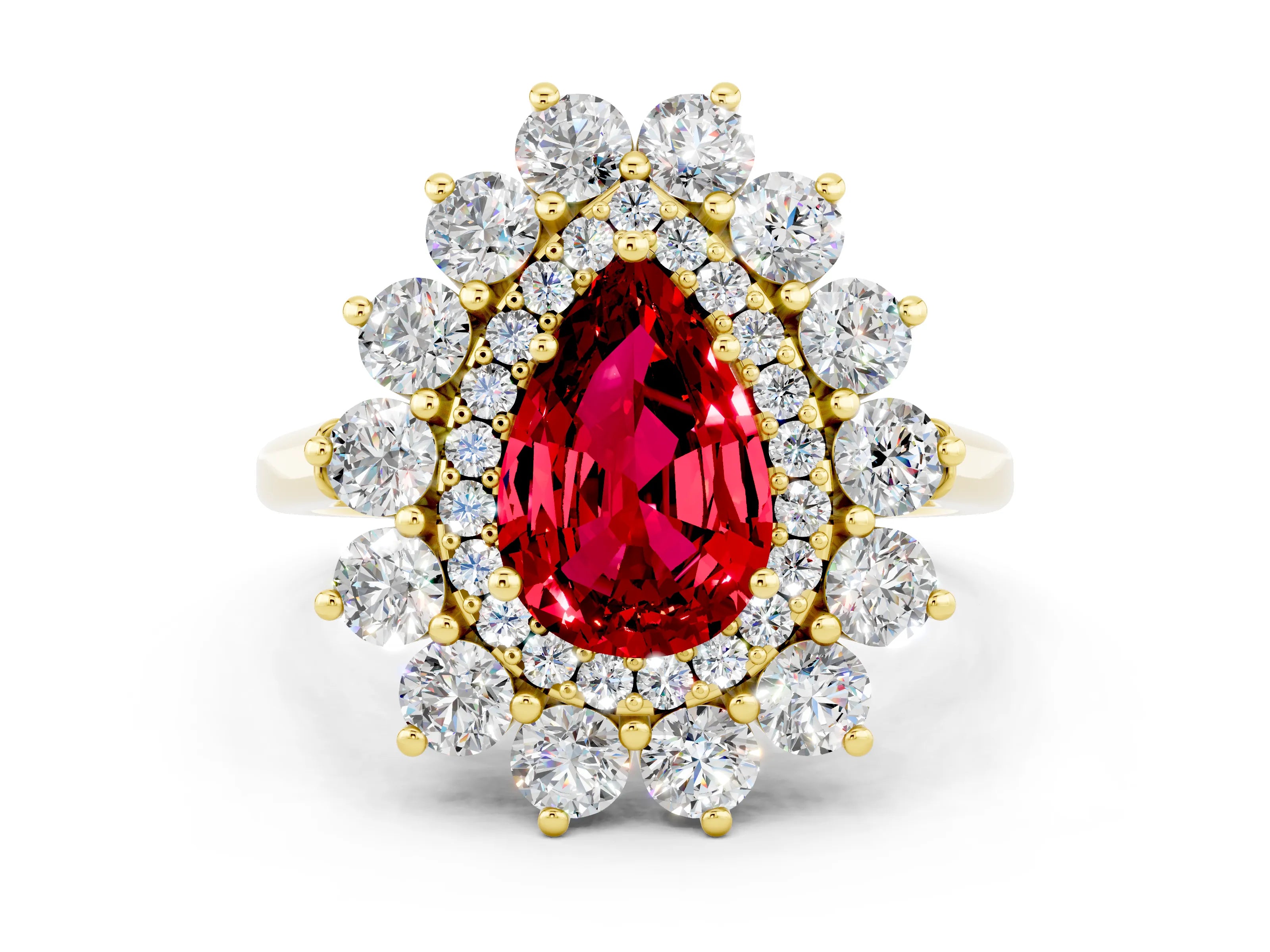 Yellow gold Pear Cut Halo Cluster Diamond Ring with Pave Band and Four-Prong Setting_12