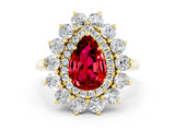 Yellow gold Pear Cut Halo Cluster Diamond Ring with Pave Band and Four-Prong Setting_12