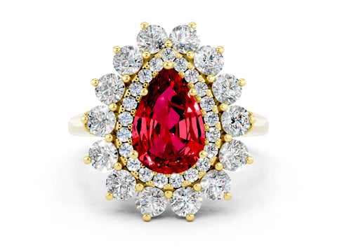Yellow gold Pear Cut Halo Cluster Diamond Ring with Pave Band and Four-Prong Setting_12