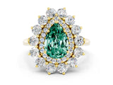 Yellow gold Pear Cut Halo Cluster Diamond Ring with Pave Band and Four-Prong Setting_12