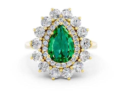 Yellow gold Pear Cut Halo Cluster Diamond Ring with Pave Band and Four-Prong Setting_12