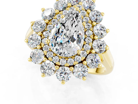 Yellow gold Pear Cut Halo Cluster Diamond Ring with Pave Band and Four-Prong Setting_13