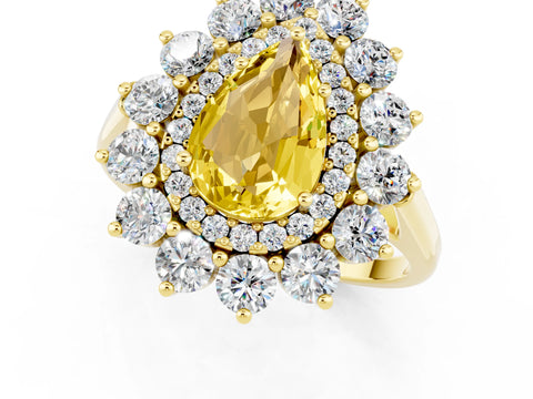 Yellow gold Pear Cut Halo Cluster Diamond Ring with Pave Band and Four-Prong Setting_13
