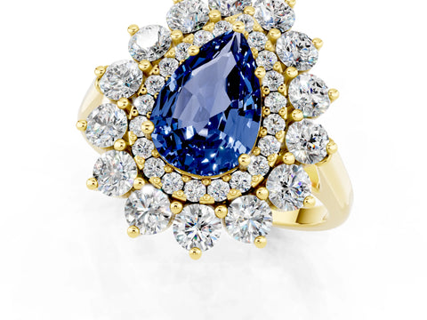Yellow gold Pear Cut Halo Cluster Diamond Ring with Pave Band and Four-Prong Setting_13