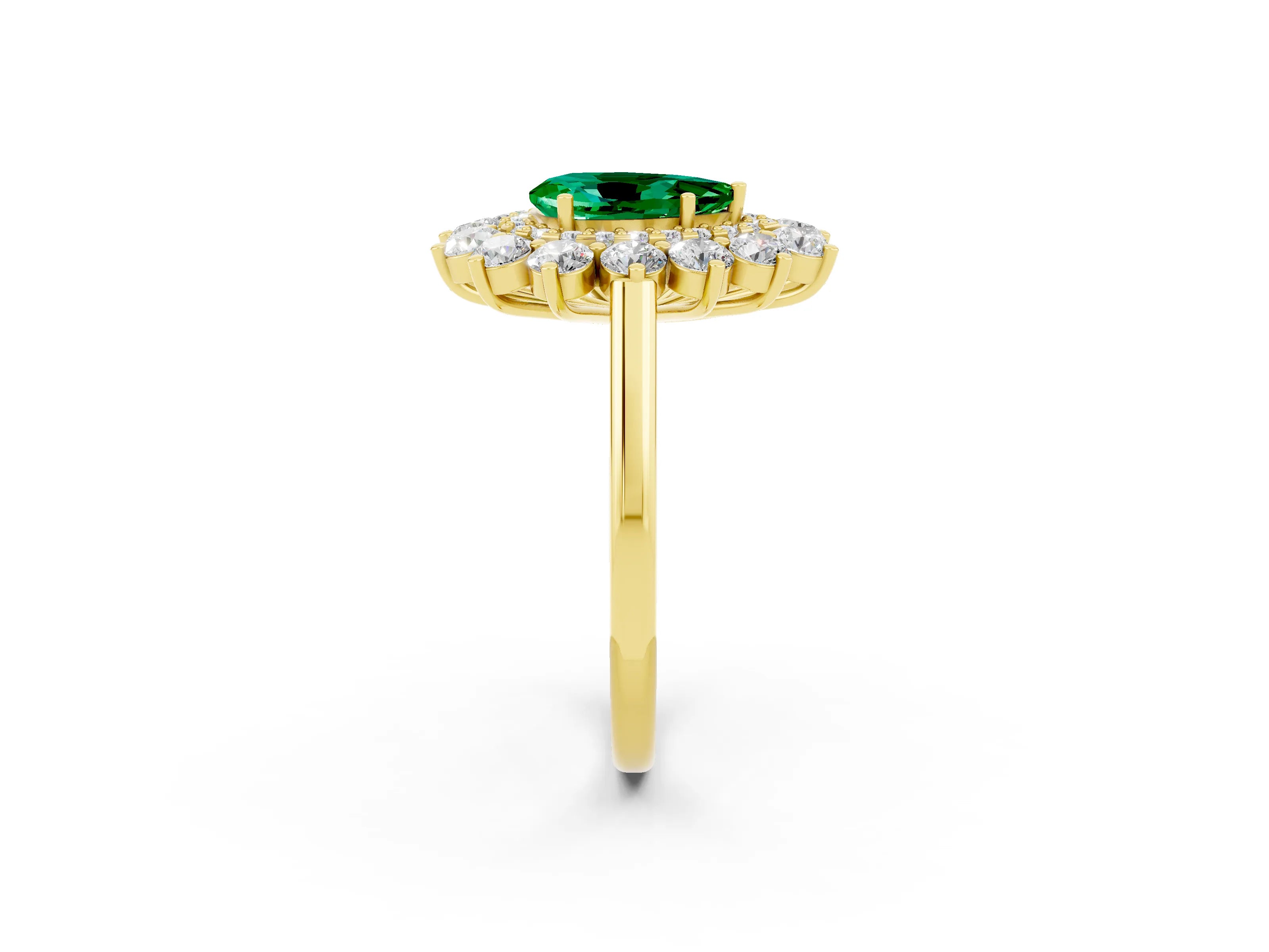 Yellow gold Pear Cut Halo Cluster Diamond Ring with Pave Band and Four-Prong Setting_14