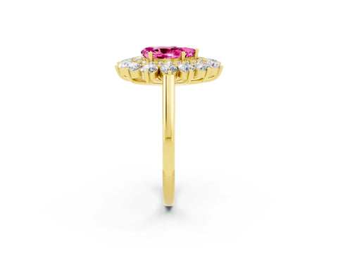 Yellow gold Pear Cut Halo Cluster Diamond Ring with Pave Band and Four-Prong Setting_14