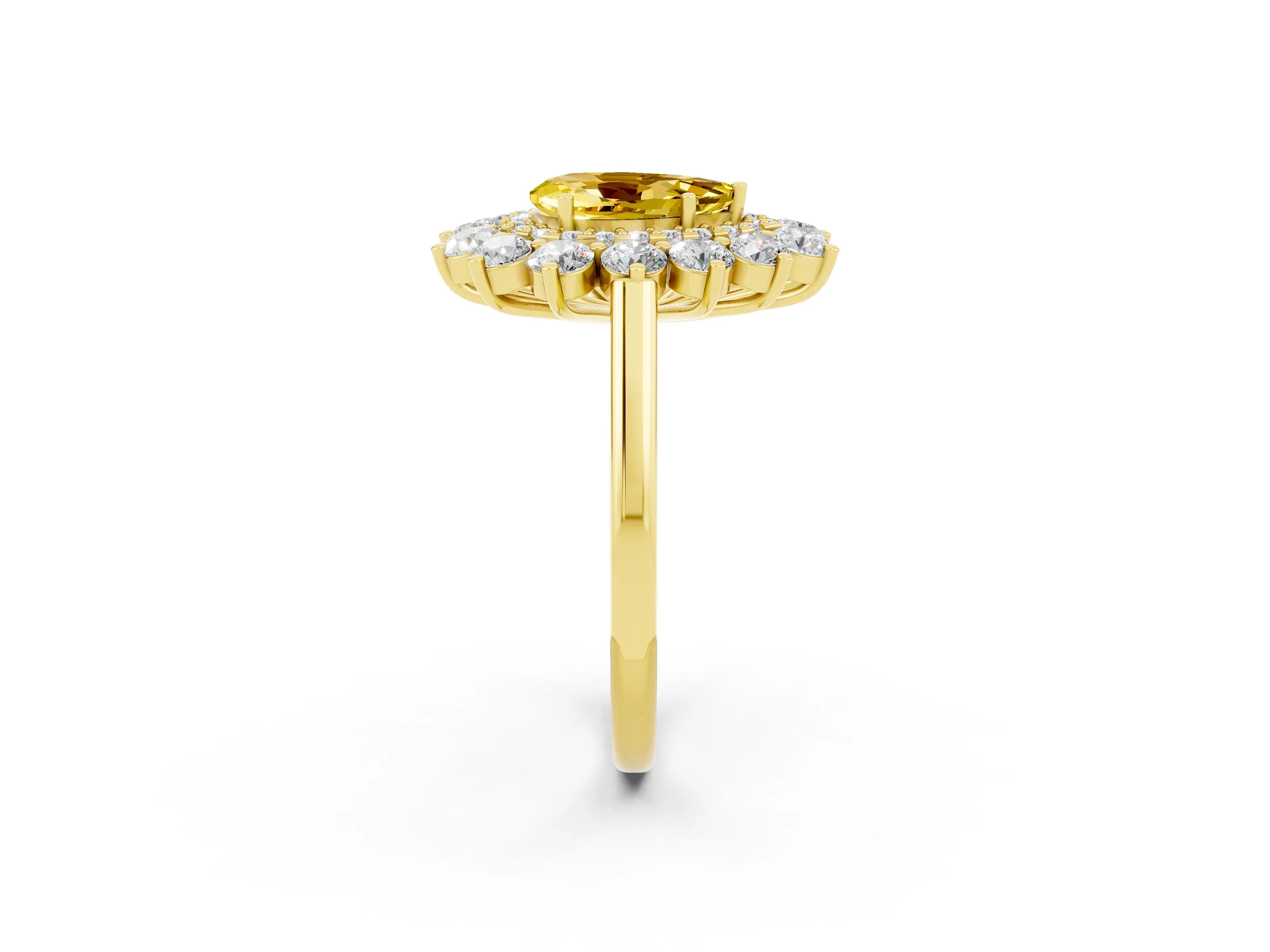 Yellow gold Pear Cut Halo Cluster Diamond Ring with Pave Band and Four-Prong Setting_14