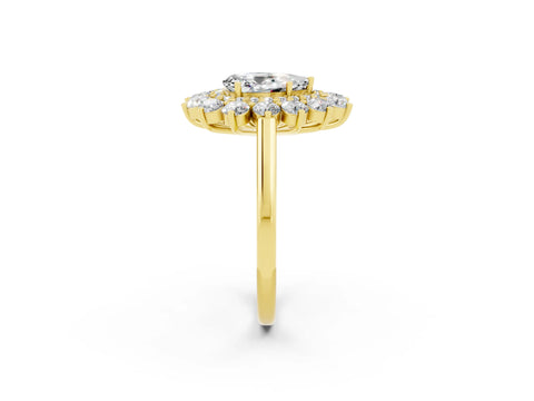 Yellow gold Pear Cut Halo Cluster Diamond Ring with Pave Band and Four-Prong Setting_14