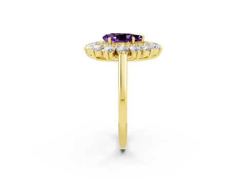 Yellow gold Pear Cut Halo Cluster Diamond Ring with Pave Band and Four-Prong Setting_14