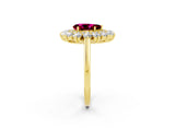 Yellow gold Pear Cut Halo Cluster Diamond Ring with Pave Band and Four-Prong Setting_14