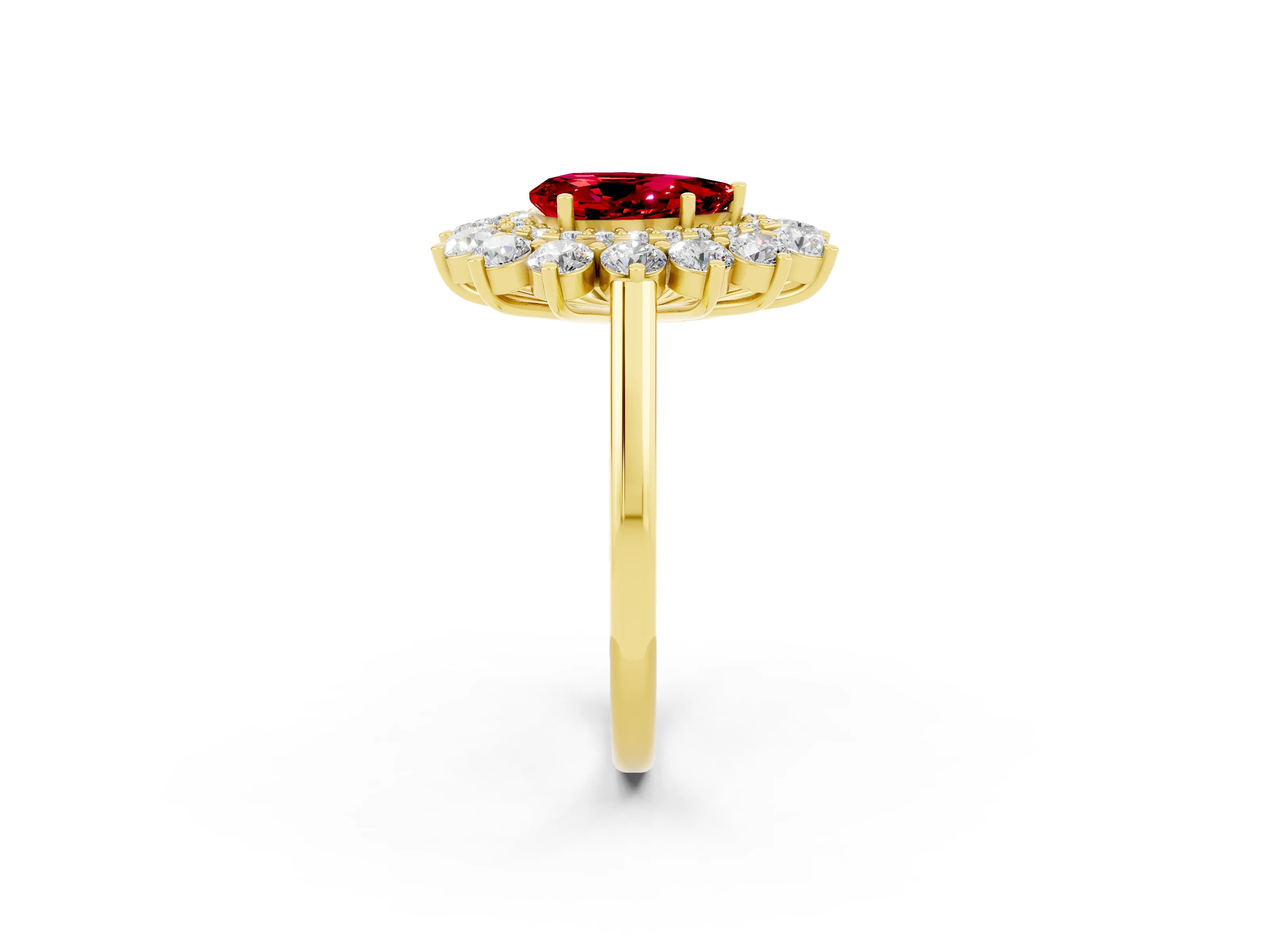 Yellow gold Pear Cut Halo Cluster Diamond Ring with Pave Band and Four-Prong Setting_14