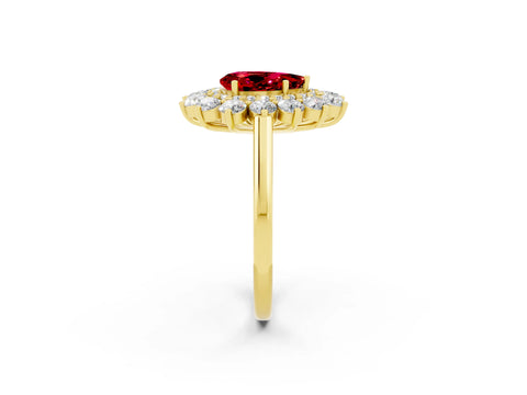 Yellow gold Pear Cut Halo Cluster Diamond Ring with Pave Band and Four-Prong Setting_14