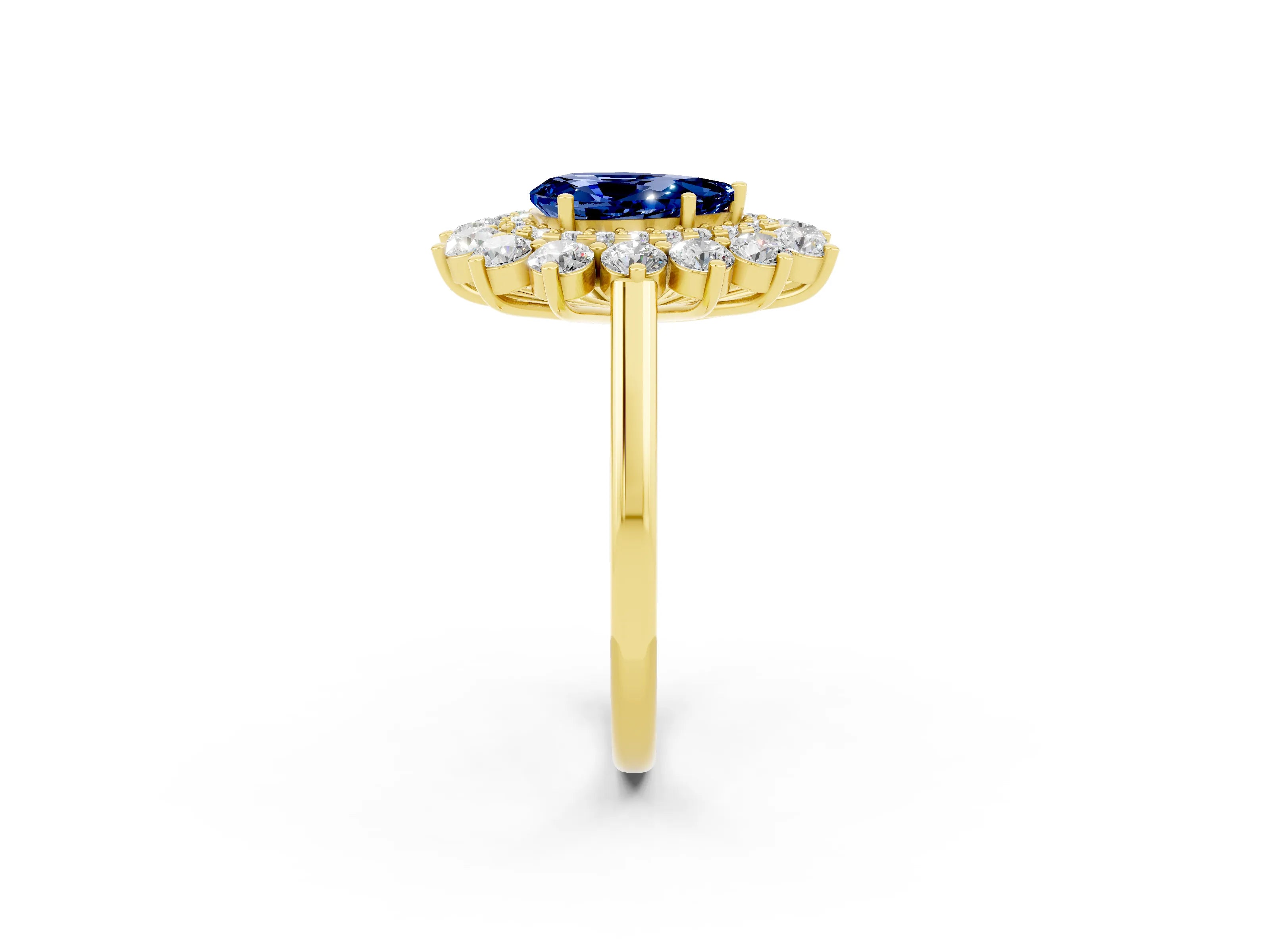 Yellow gold Pear Cut Halo Cluster Diamond Ring with Pave Band and Four-Prong Setting_14