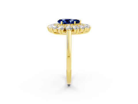 Yellow gold Pear Cut Halo Cluster Diamond Ring with Pave Band and Four-Prong Setting_14
