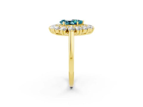 Yellow gold Pear Cut Halo Cluster Diamond Ring with Pave Band and Four-Prong Setting_14