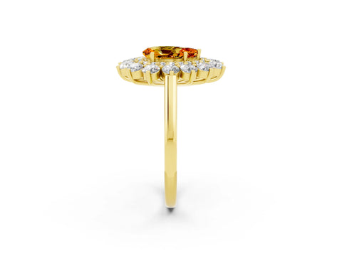 Yellow gold Pear Cut Halo Cluster Diamond Ring with Pave Band and Four-Prong Setting_14