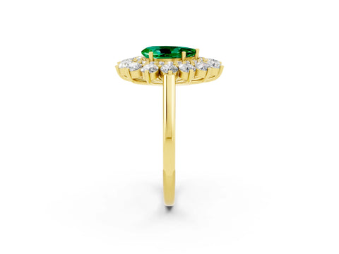 Yellow gold Pear Cut Halo Cluster Diamond Ring with Pave Band and Four-Prong Setting_14