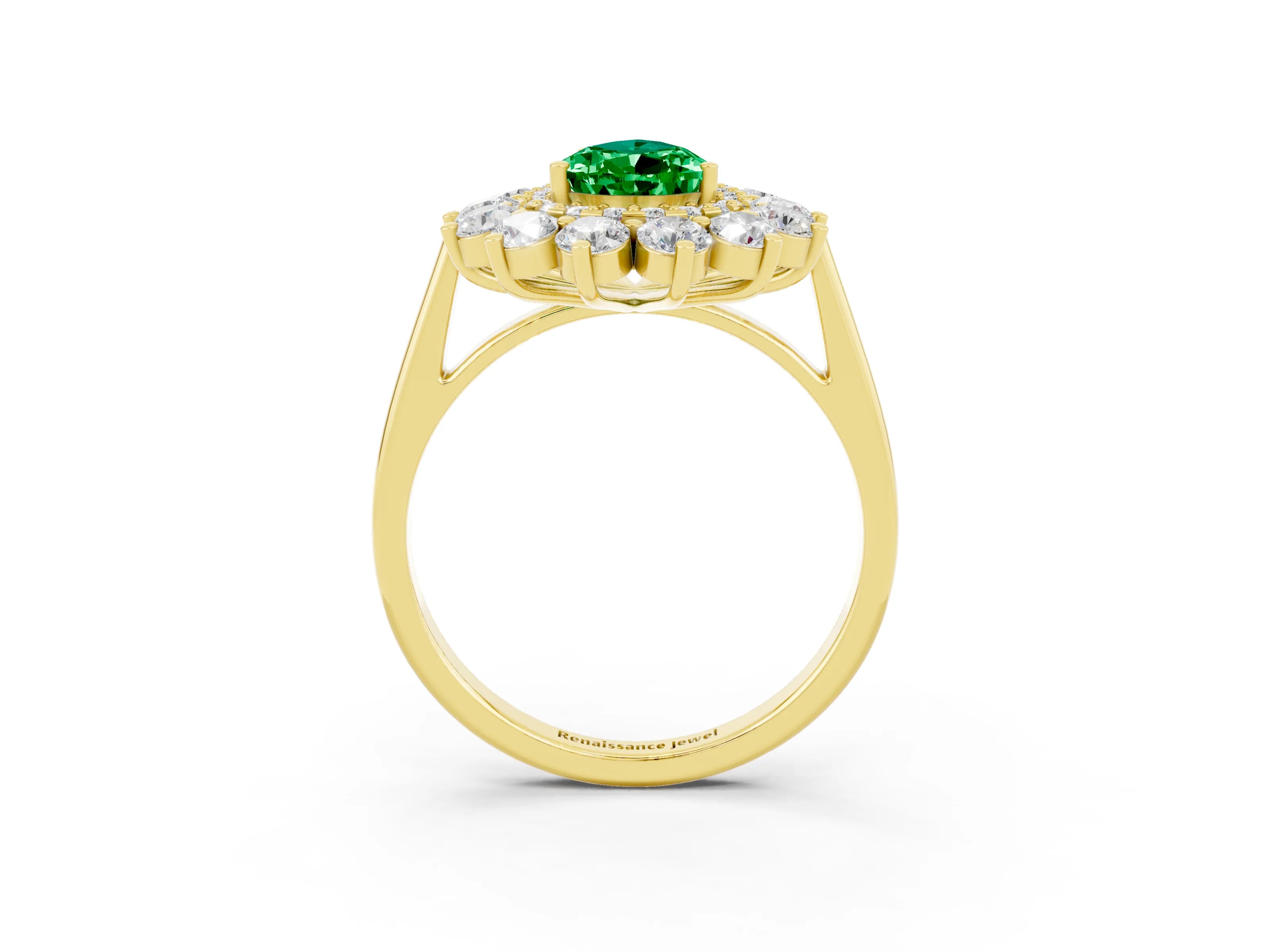 Yellow gold Pear Cut Halo Cluster Diamond Ring with Pave Band and Four-Prong Setting_15