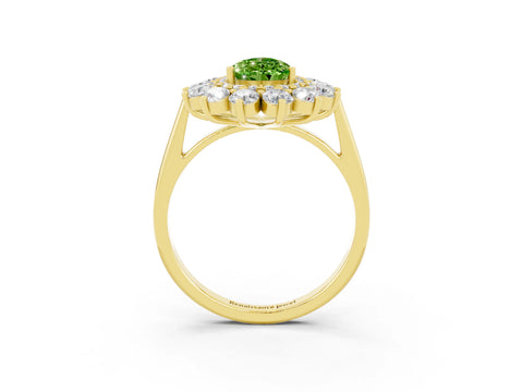 Yellow gold Pear Cut Halo Cluster Diamond Ring with Pave Band and Four-Prong Setting_15
