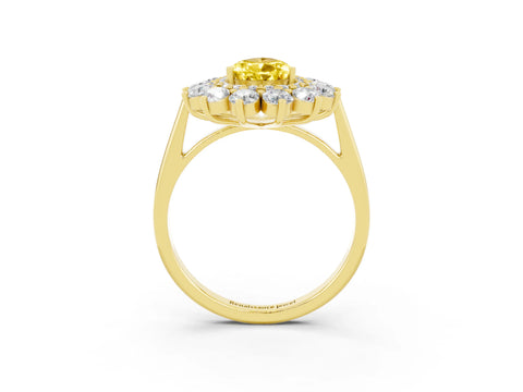 Yellow gold Pear Cut Halo Cluster Diamond Ring with Pave Band and Four-Prong Setting_15