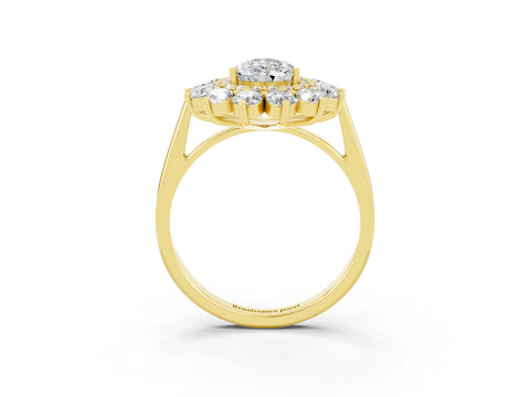 Yellow gold Pear Cut Halo Cluster Diamond Ring with Pave Band and Four-Prong Setting_15