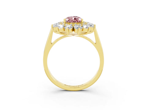 Yellow gold Pear Cut Halo Cluster Diamond Ring with Pave Band and Four-Prong Setting_15