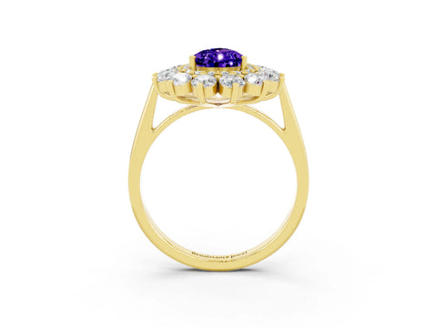 Yellow gold Pear Cut Halo Cluster Diamond Ring with Pave Band and Four-Prong Setting_15