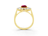 Yellow gold Pear Cut Halo Cluster Diamond Ring with Pave Band and Four-Prong Setting_15