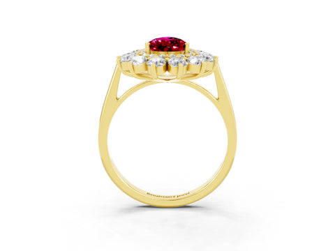Yellow gold Pear Cut Halo Cluster Diamond Ring with Pave Band and Four-Prong Setting_15