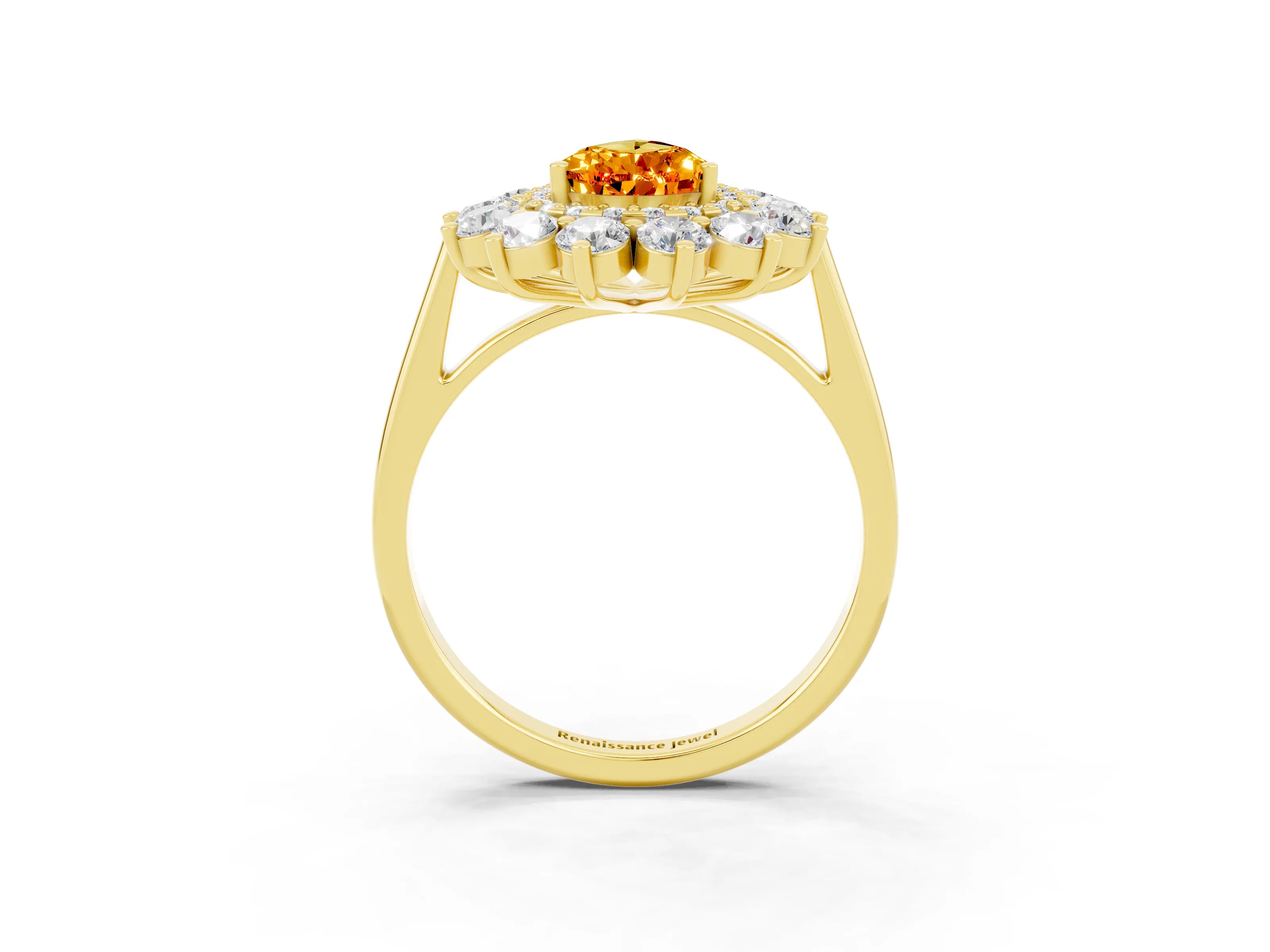 Yellow gold Pear Cut Halo Cluster Diamond Ring with Pave Band and Four-Prong Setting_15