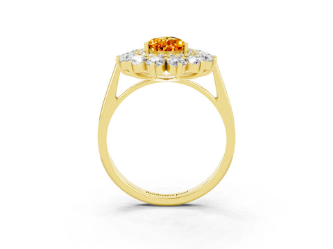 Yellow gold Pear Cut Halo Cluster Diamond Ring with Pave Band and Four-Prong Setting_15